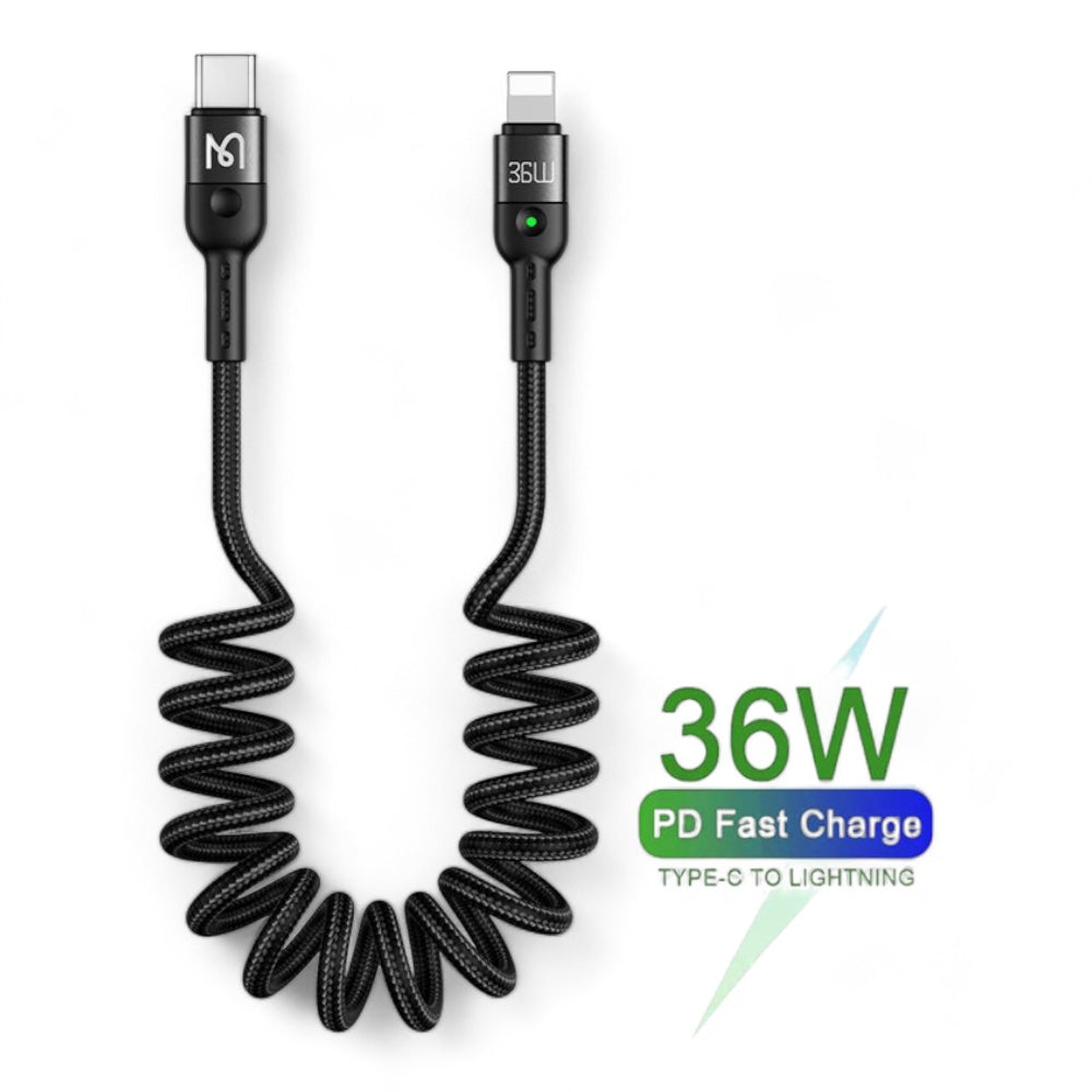Cable mcdodo lightning ca-1960 36w pd type c to lightning car spring colocho cable color negro Shop name