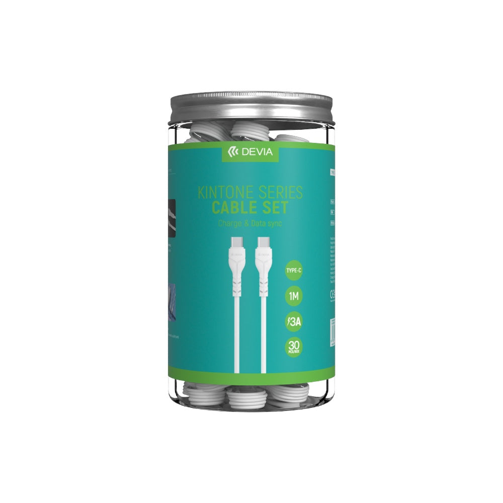 Cable devia tipoc kintone series type-c to type-c set cable ( 30pcs , 3a , 1 m ) model ec151 color blanco Shop name