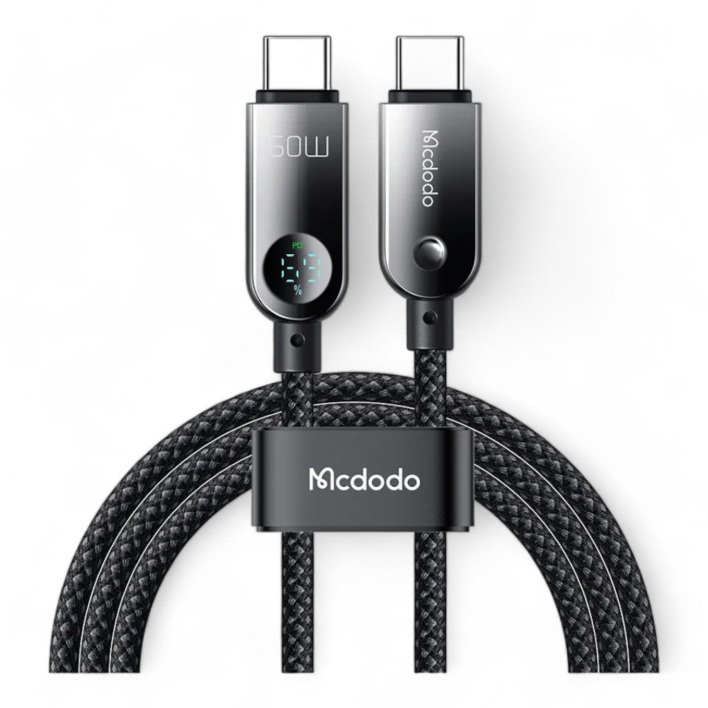 Cable mcdodo usb ca-478 usb-c 60w pd charging nylon braided 480mbps 1.2m cable digital display battery level color negro Shop name