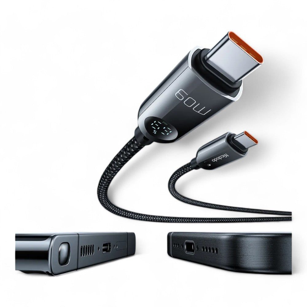 Cable mcdodo usb ca-478 usb-c 60w pd charging nylon braided 480mbps 1.2m cable digital display battery level color negro Shop name