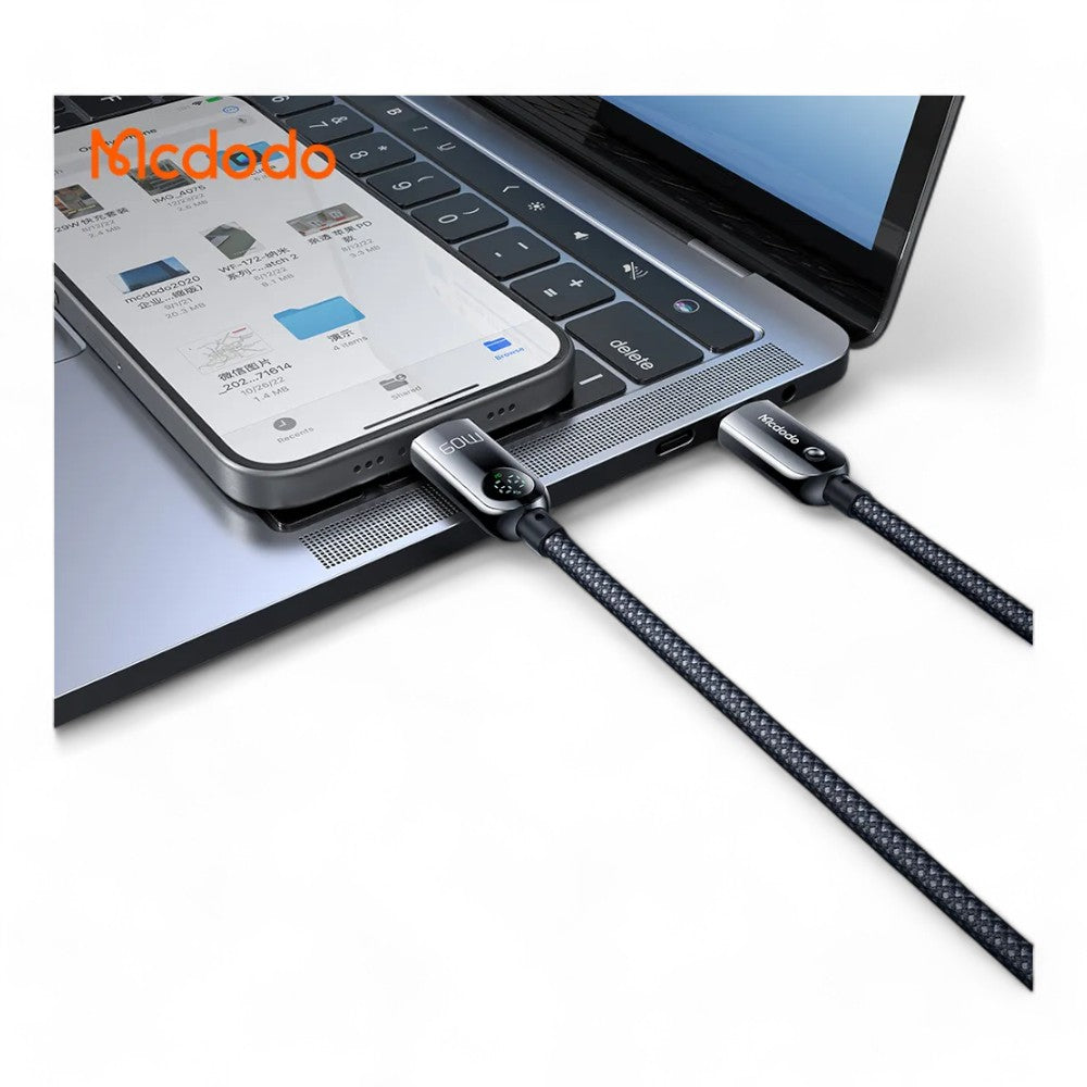 Cable mcdodo usb ca-478 usb-c 60w pd charging nylon braided 480mbps 1.2m cable digital display battery level color negro Shop name