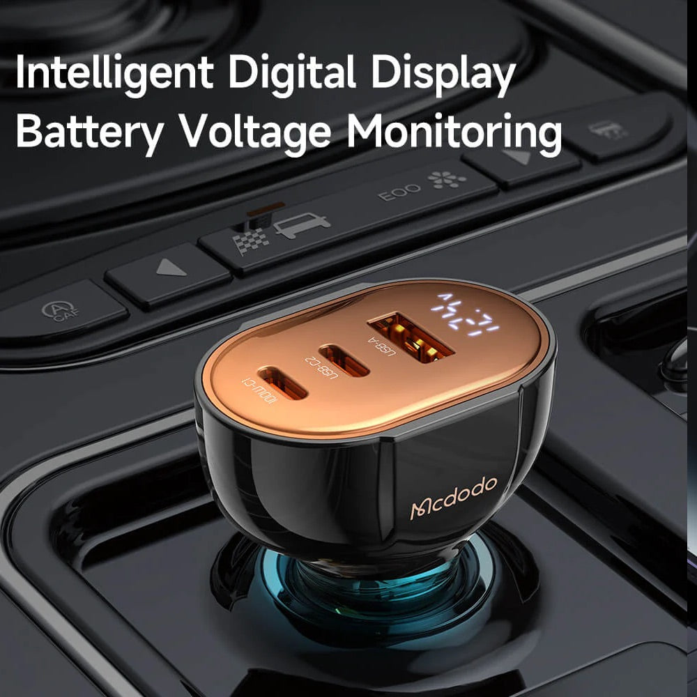 Cargador mcdodo carro cc-2310 100w pd car charger - prism series (3 ports, digital display) color negro Shop name
