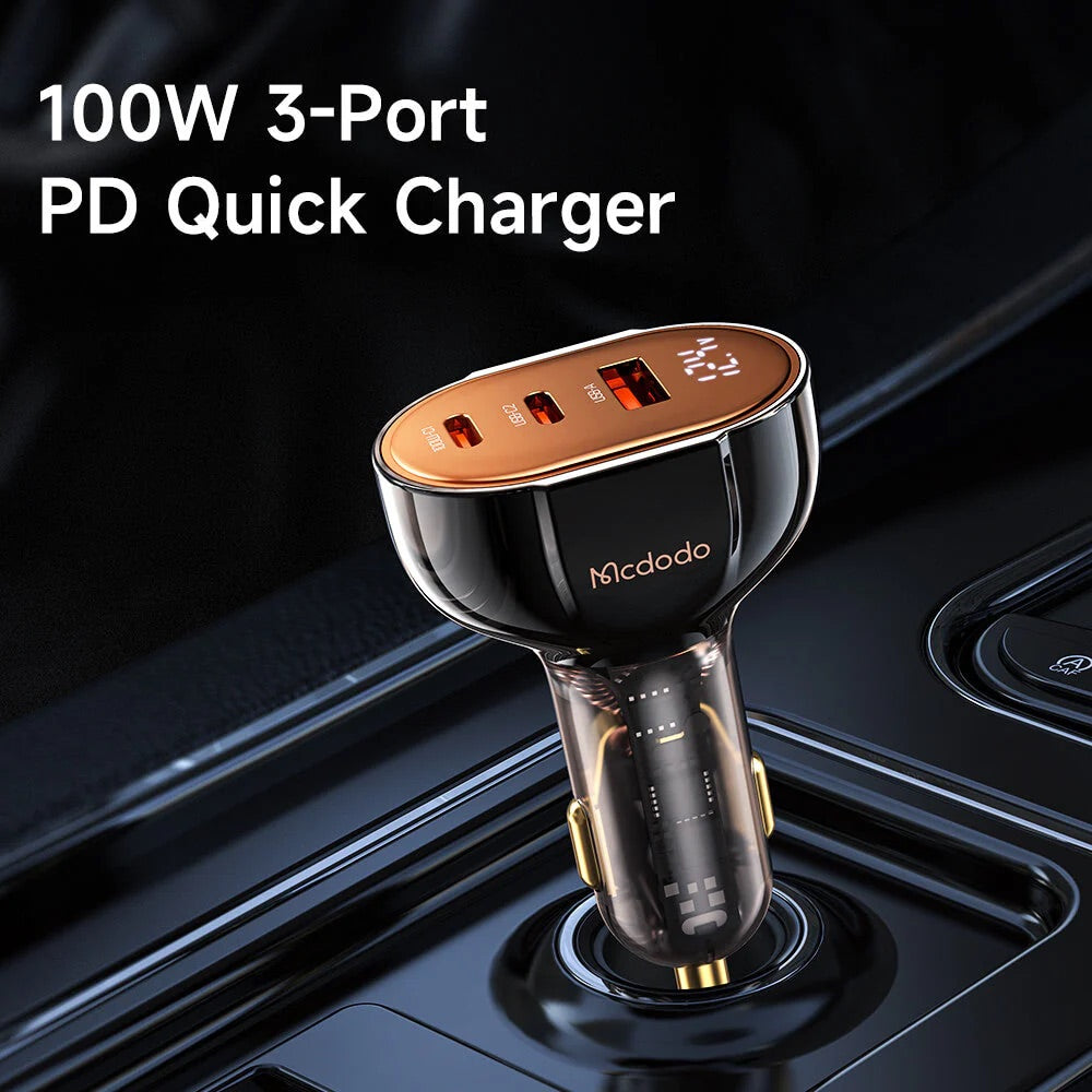 Cargador mcdodo carro cc-2310 100w pd car charger - prism series (3 ports, digital display) color negro Shop name