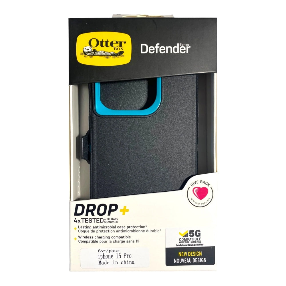 Estuche otterbox defender con clip color negro / menta modelo iphone 15 pro