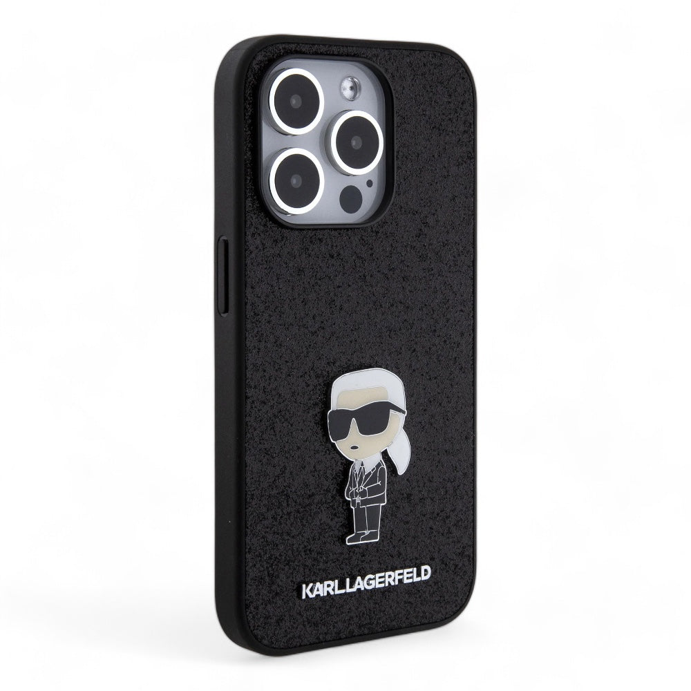 Estuche karl lagerfeld hard case iphone 15 pro - pc/tpu black hard case ikonik fixed glitter ikonik logo metal pin color negro