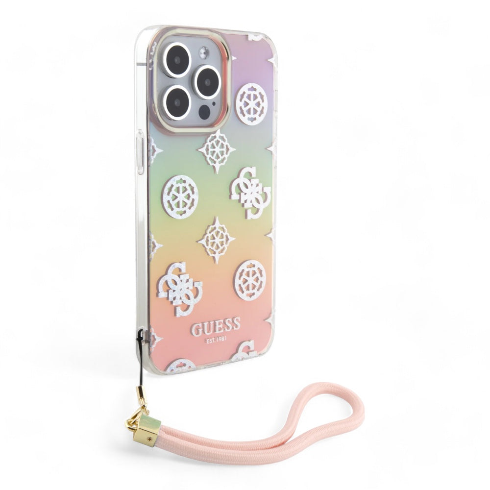 Estuche guess hard case iphone 15 pro - pc/tpu pink pc tpu iridescent hard case glitter pattern peony cordstrap color rosado