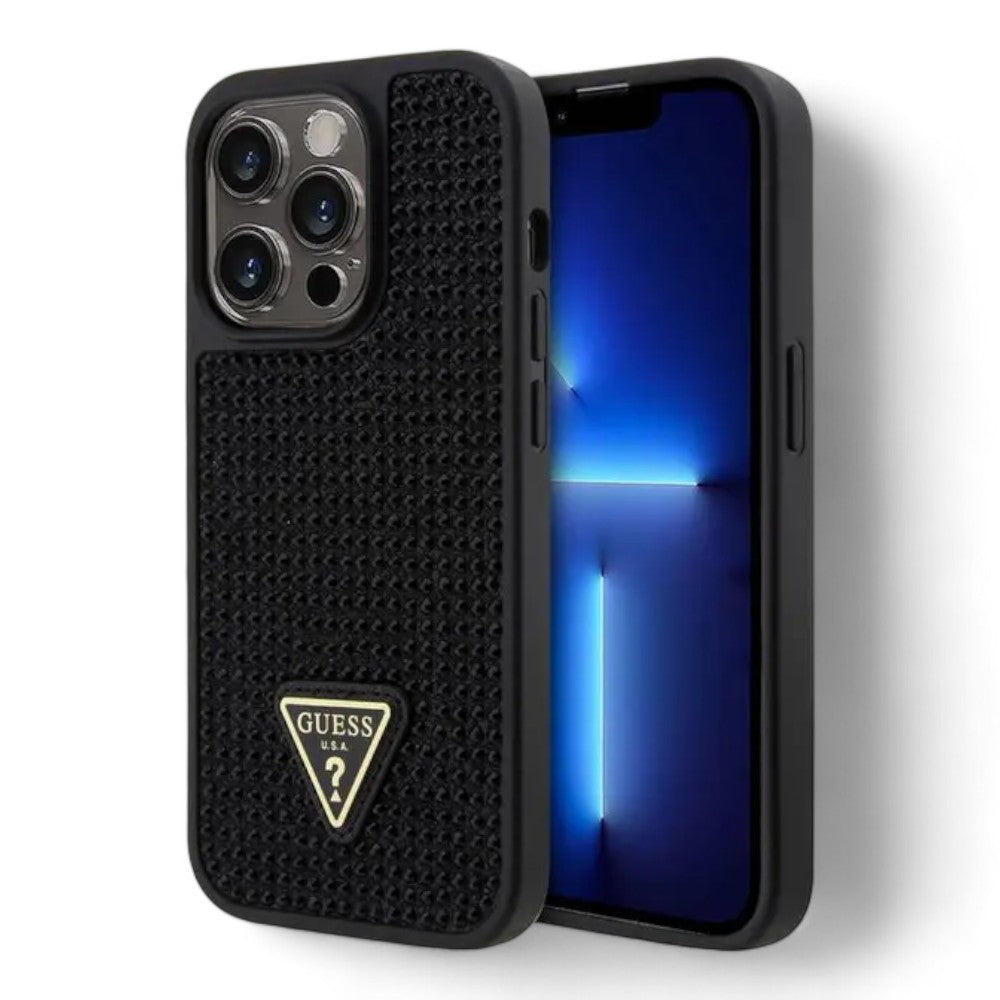 Estuche guess hard case iphone 15 pro pc/tpu black hard case rhinestone triangle color transparente Shop name