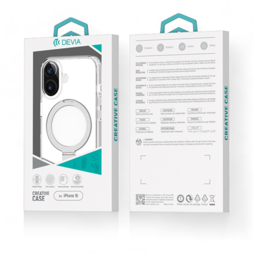 Estuche devia magsafe iphone 16 clean series magnetic shockproof case with bracket color transparente Shop name