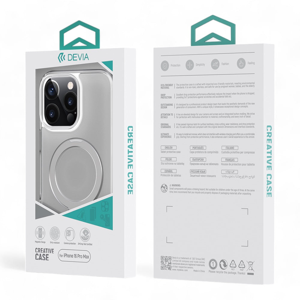 Estuche devia magsafe iphone 16 pro clean series magnetic shockproof case with bracket color transparente Shop name