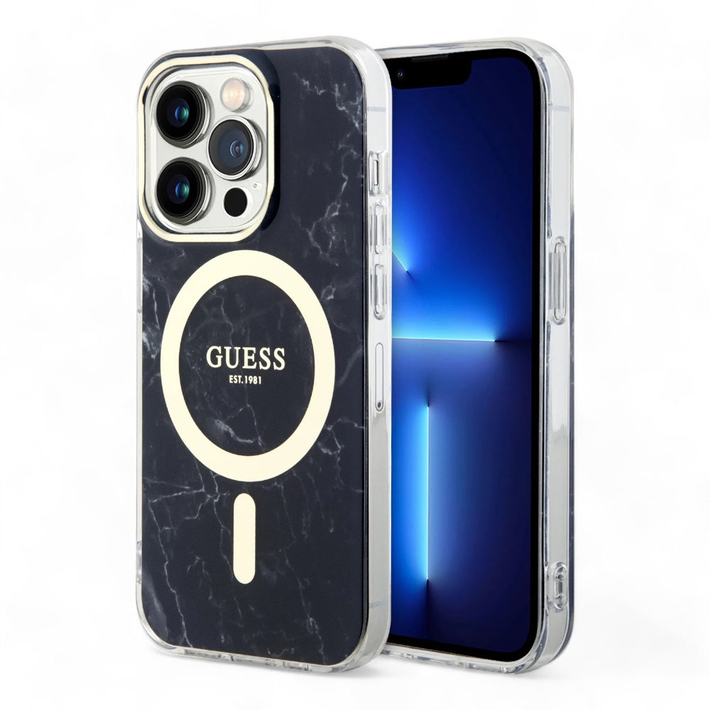 Estuche guess magsafe iphone 15 pro - pc/tpu black hard case magsafe iml marble color negro