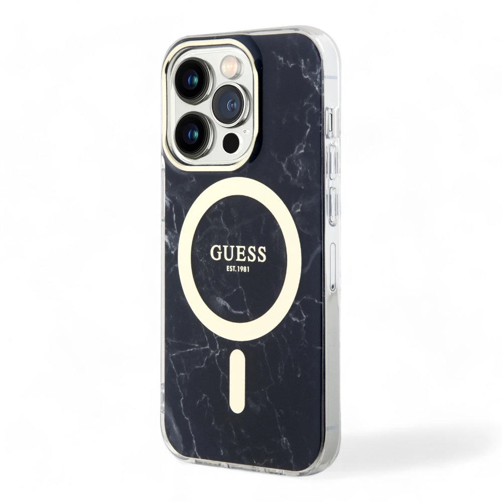 Estuche guess magsafe iphone 15 pro - pc/tpu black hard case magsafe iml marble color negro