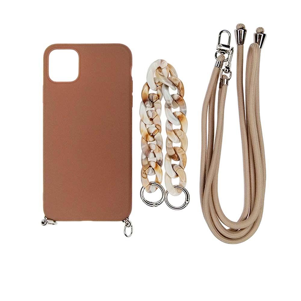 Estuche el rey strap iphone 11 strap de mano + strap hombro color beige Shop name