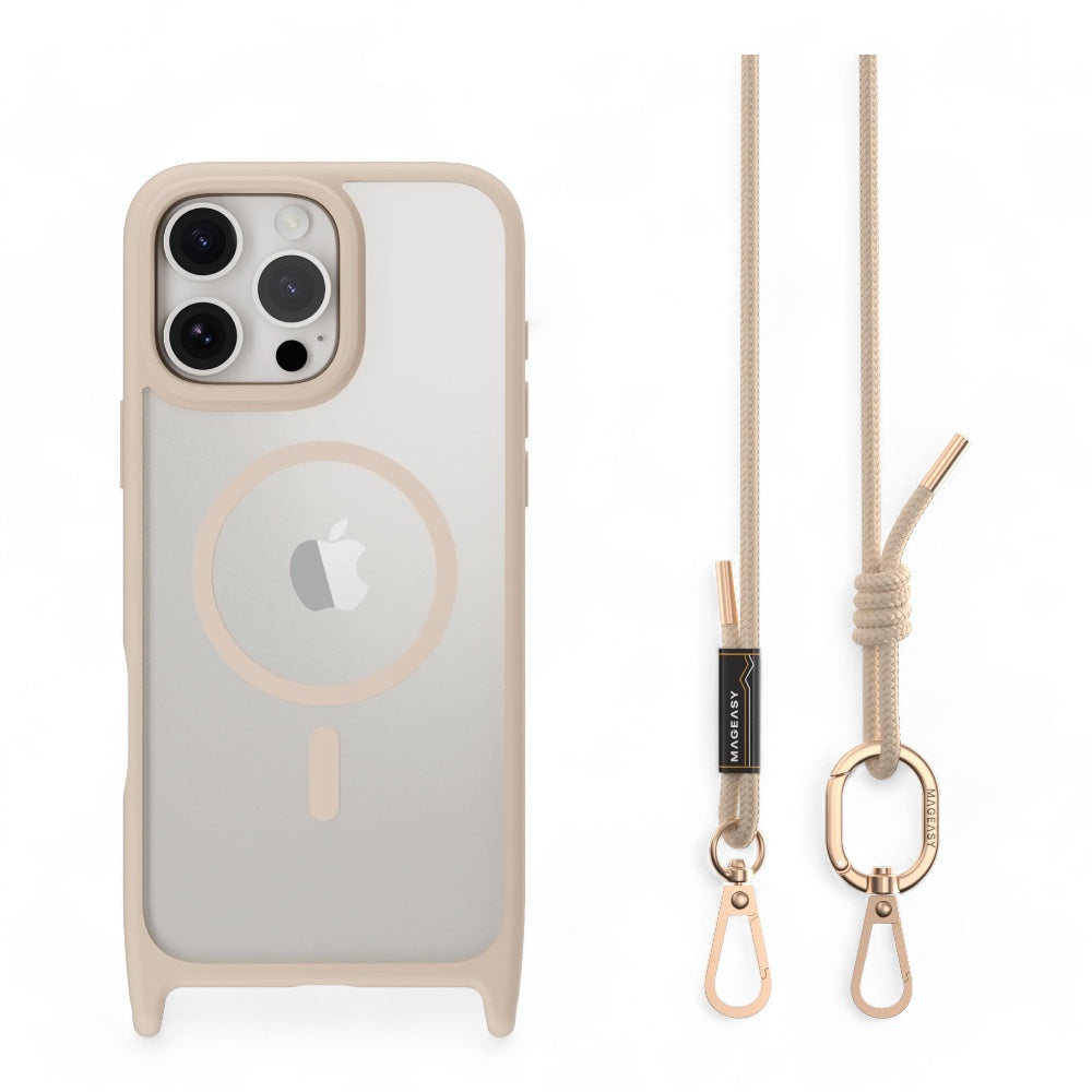 Estuche mageasy roam iphone 16 pro roam m shockproof protective case with lanyard color rosado arena