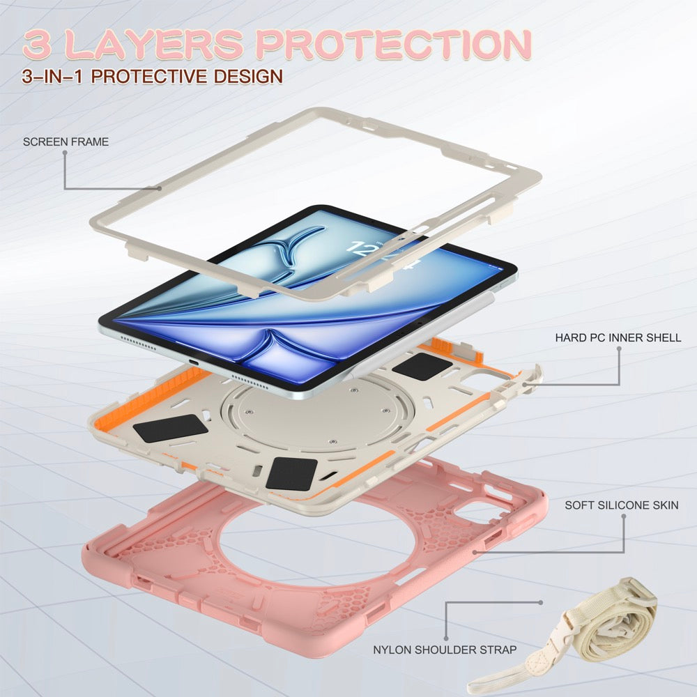 Estuche pirate b series modelo ipad air 11 2024 color rosado / blanco con strap Shop name