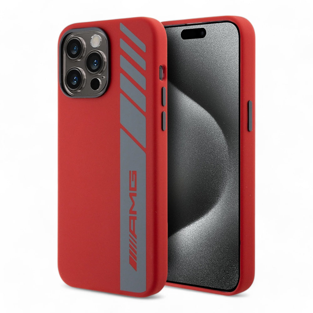 Estuche AMG Silicona MagSafe Para Iphone 15 Pro Max Patrón Logo Vertical Rojo Shop name