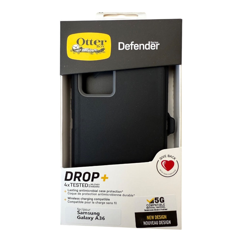 Estuche otterbox defender con clip color negro / gris modelo samsung a36