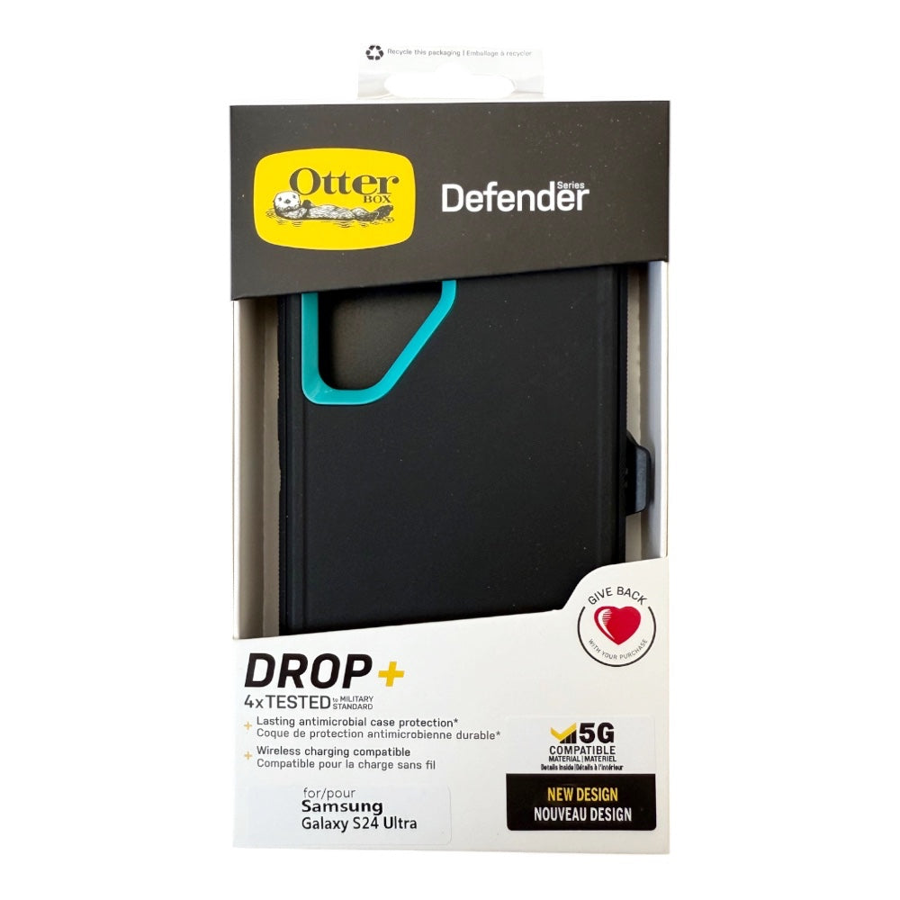 Estuche otterbox defender con clip color negro / menta modelo samsung s24 ultra