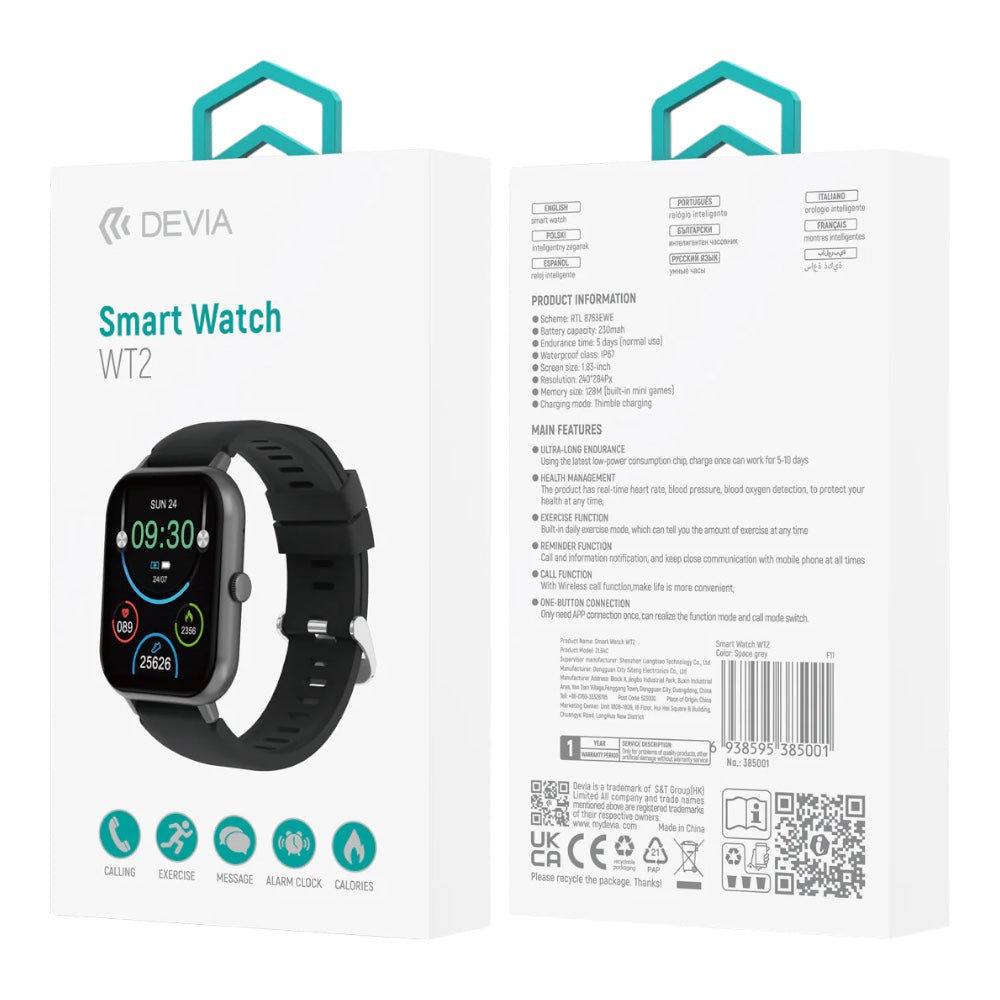 Devia Smart watch WT2 color space gray  Shop name