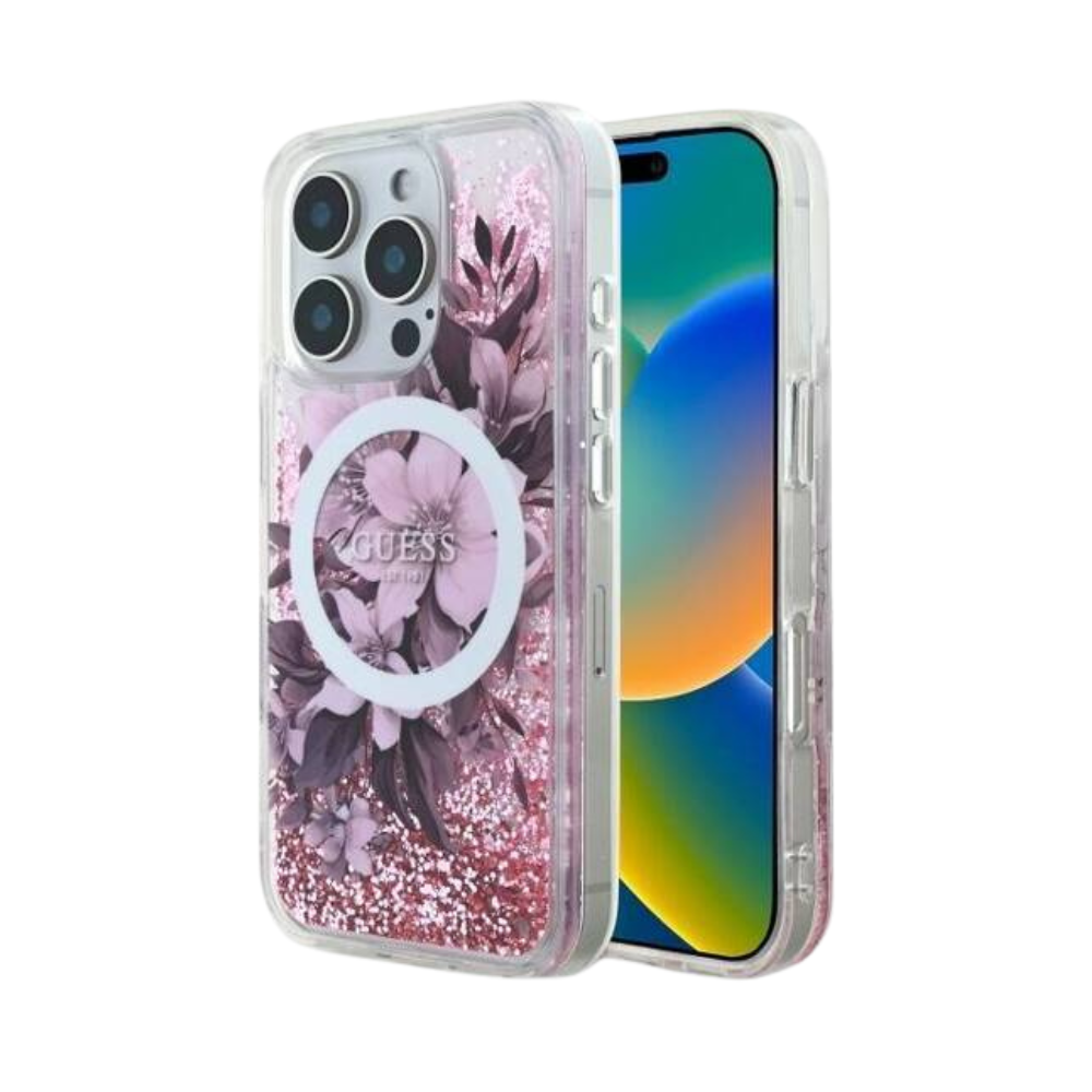 Guess hc magsafe liq. glitter flower pink iphone 16 pro Shop name