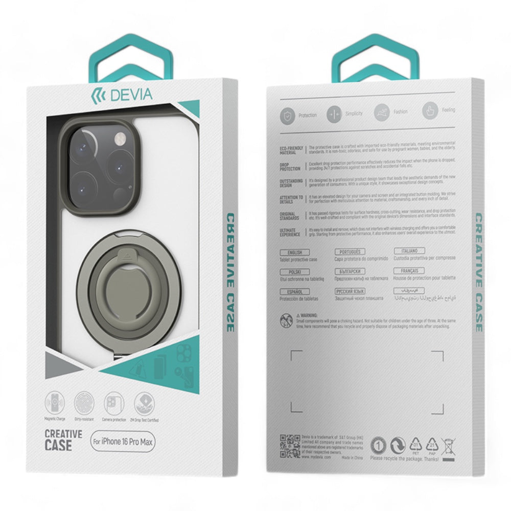 Estuche devia magsafe iphone 16 pro max delight series magnetic case with bracket color gris oscuro Shop name