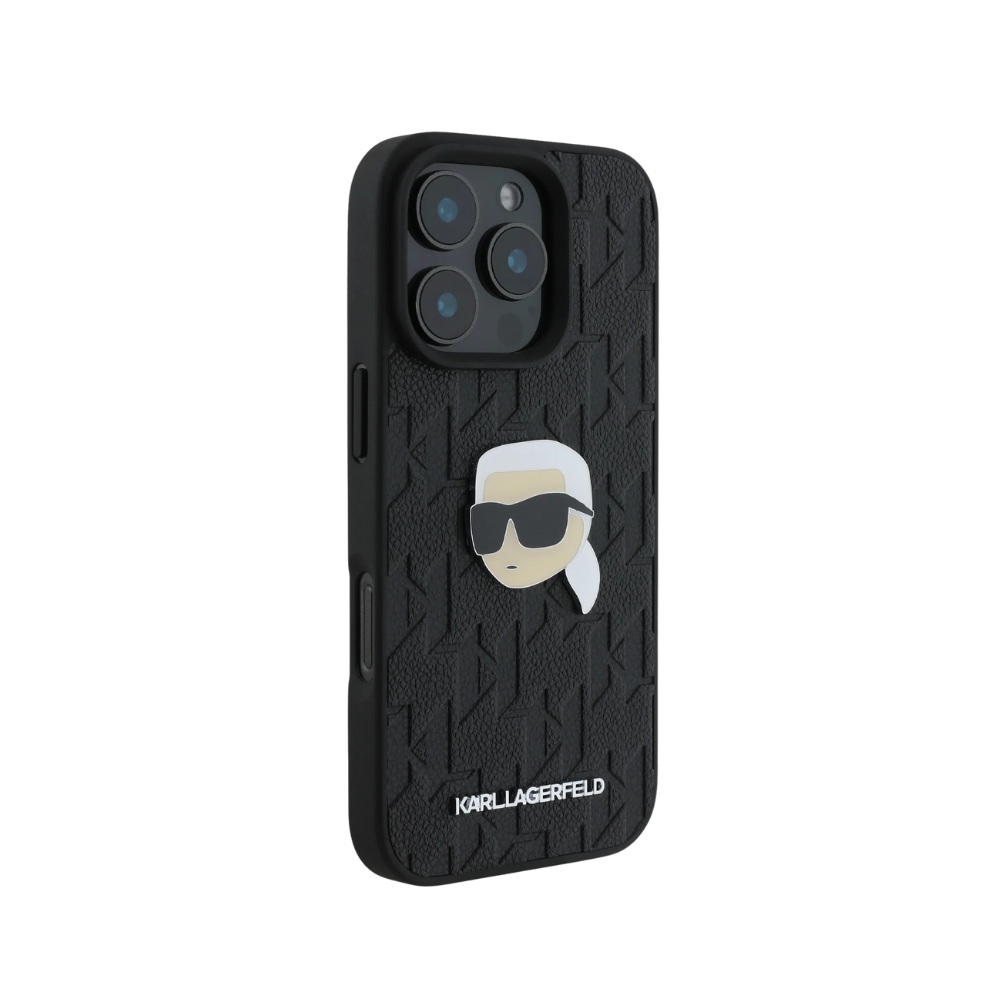 Funda Karl Lagerfeld HC PU Monogram K Head Pin Negra Para iPhone 16 Pro Shop name