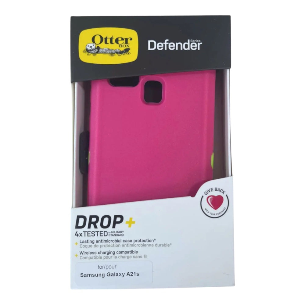 estuche proteccion otterbox defender samsung a21s color rosado / verde  Shop name