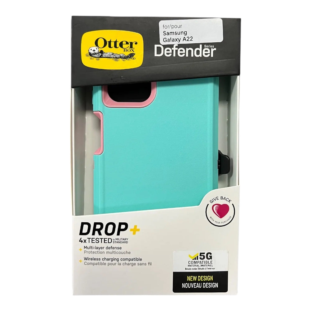 Estuche proteccion otterbox defender samsung a22 color turquesa / rosado