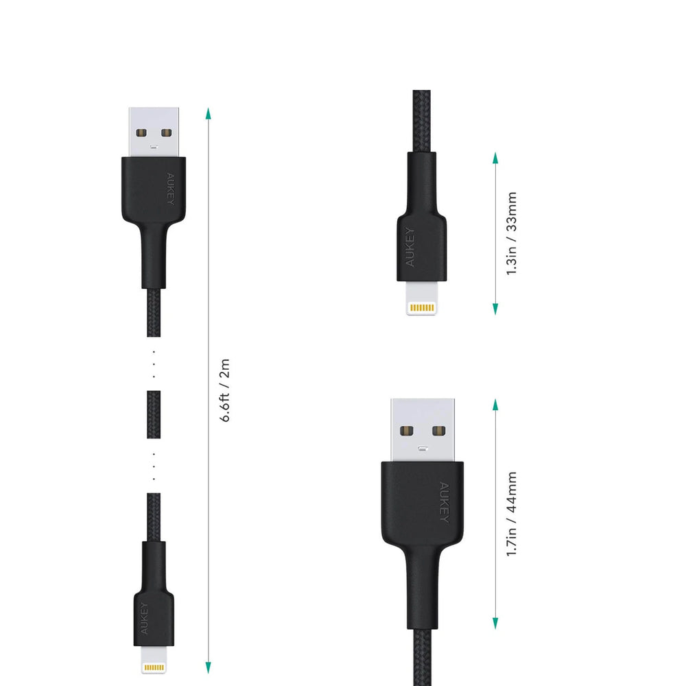 Cable aukey adaptador de 2mts brained nylon usb a a lightning color negro Shop name