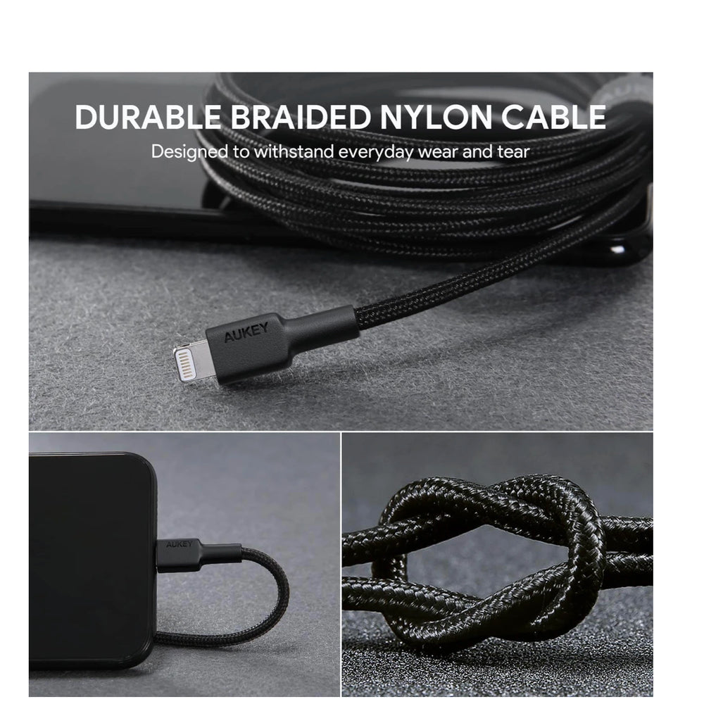 Cable aukey adaptador de 2mts brained nylon usb a a lightning color negro Shop name