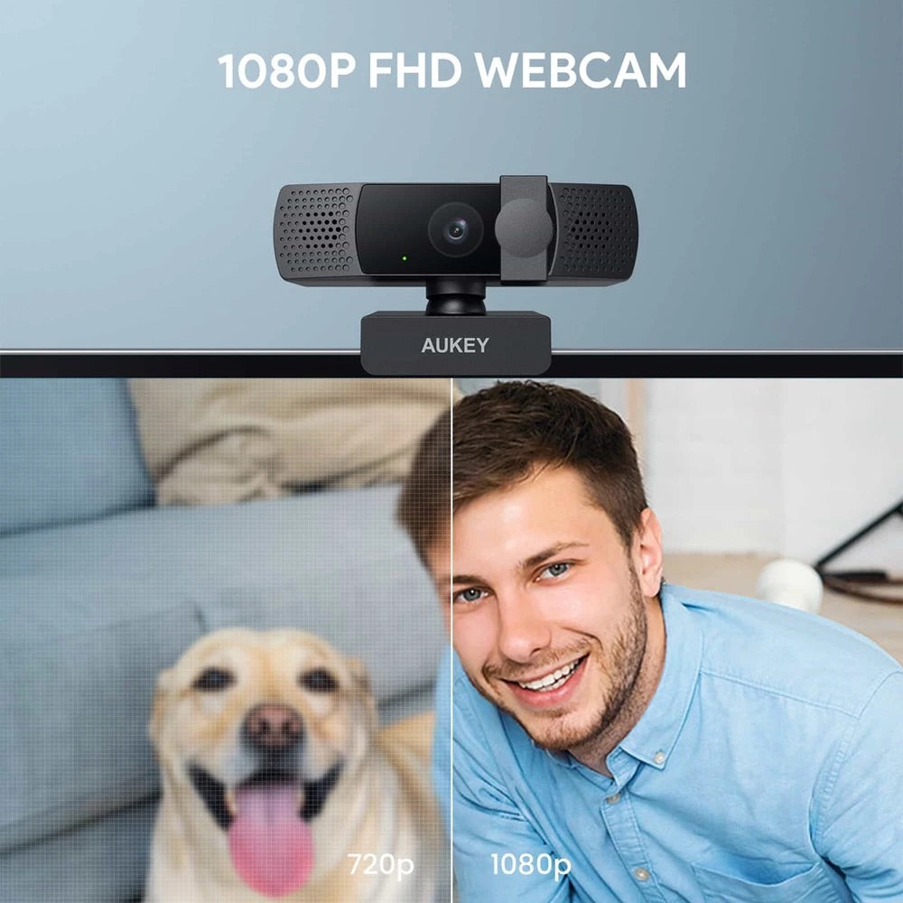 Gadget aukey webcam camara para computadora de 1080p con enfoque automatico color negro