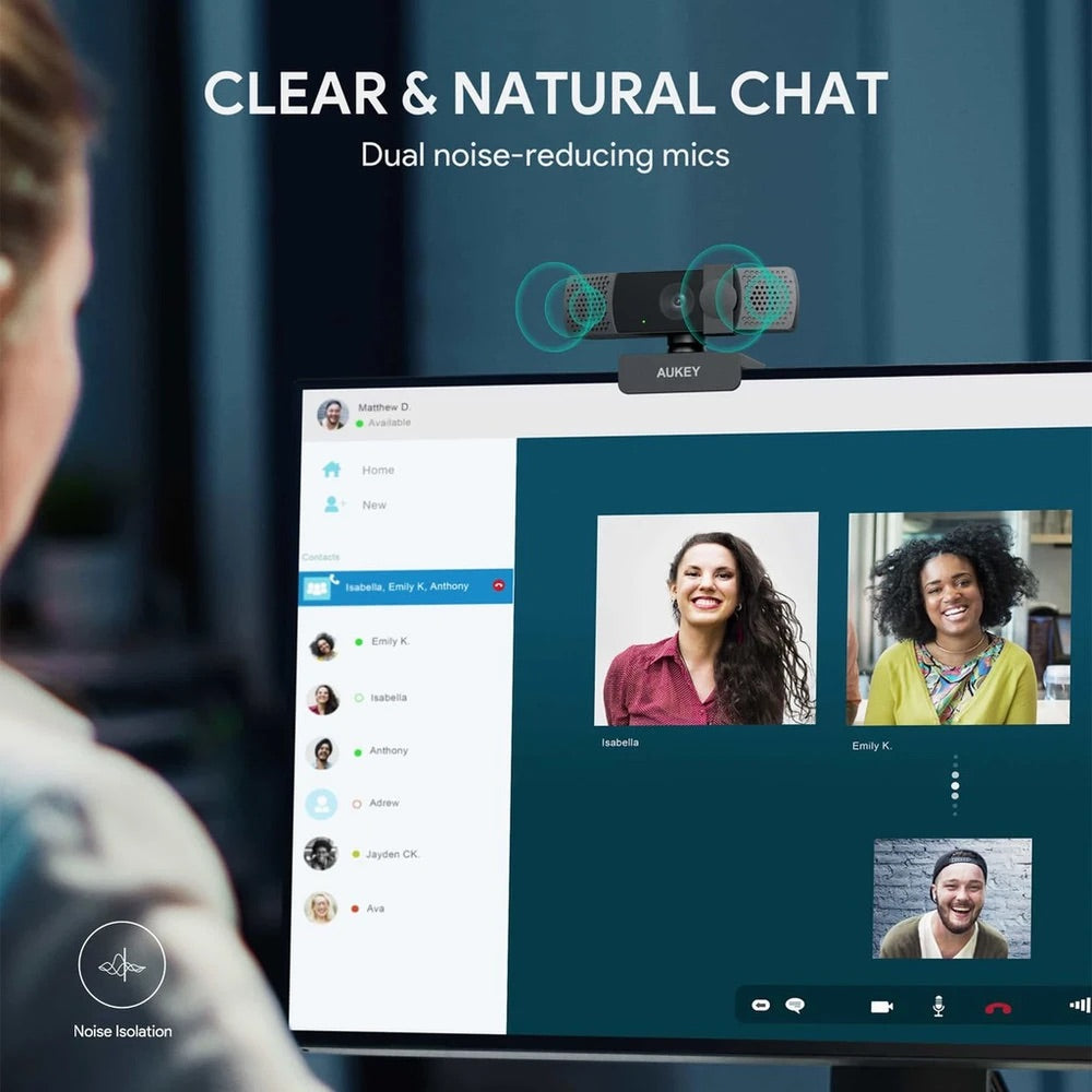 Gadget aukey webcam camara para computadora de 1080p con enfoque automatico color negro