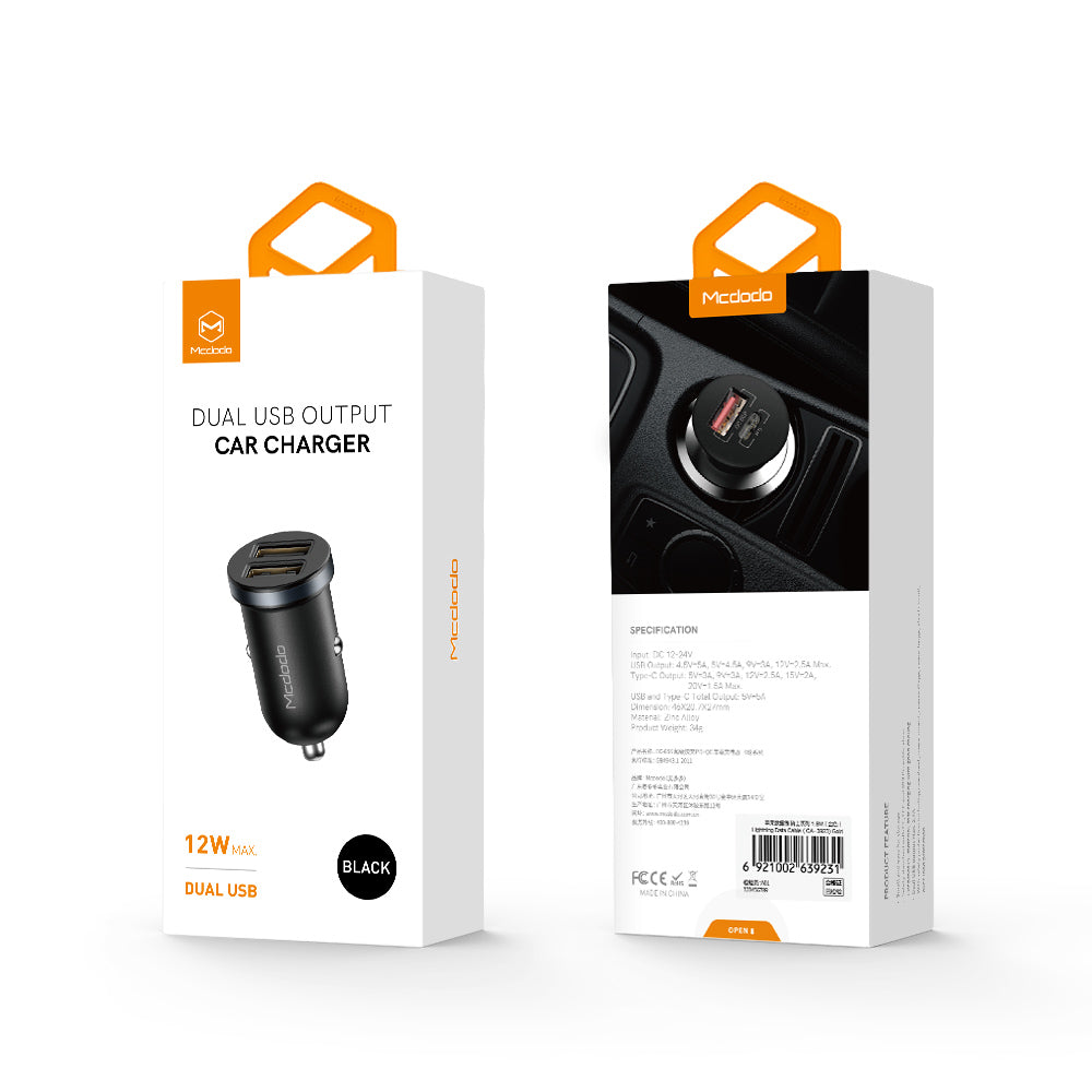 Cargador mcdodo carro 2 usb 2.4a para color negro Shop name