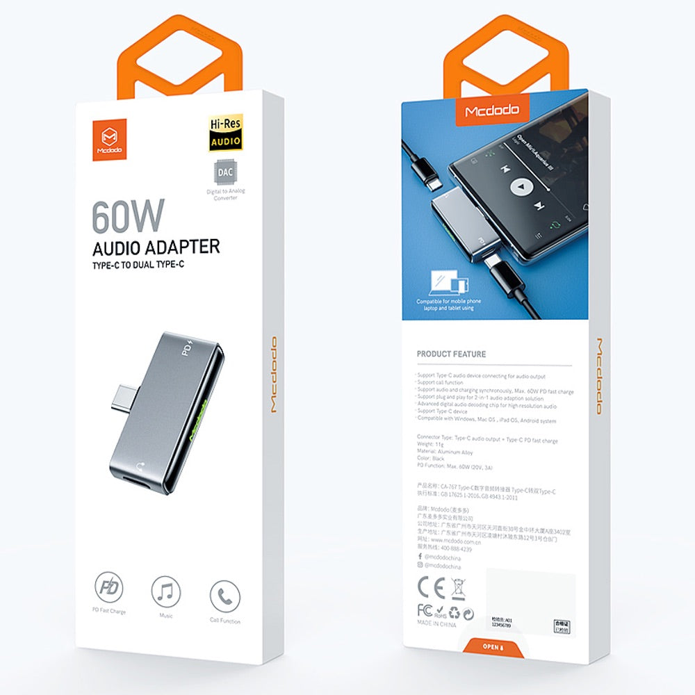 Cable mcdodo adaptador ca 7670 type c digital audio adapter converter (dual type c ports) color gris Shop name
