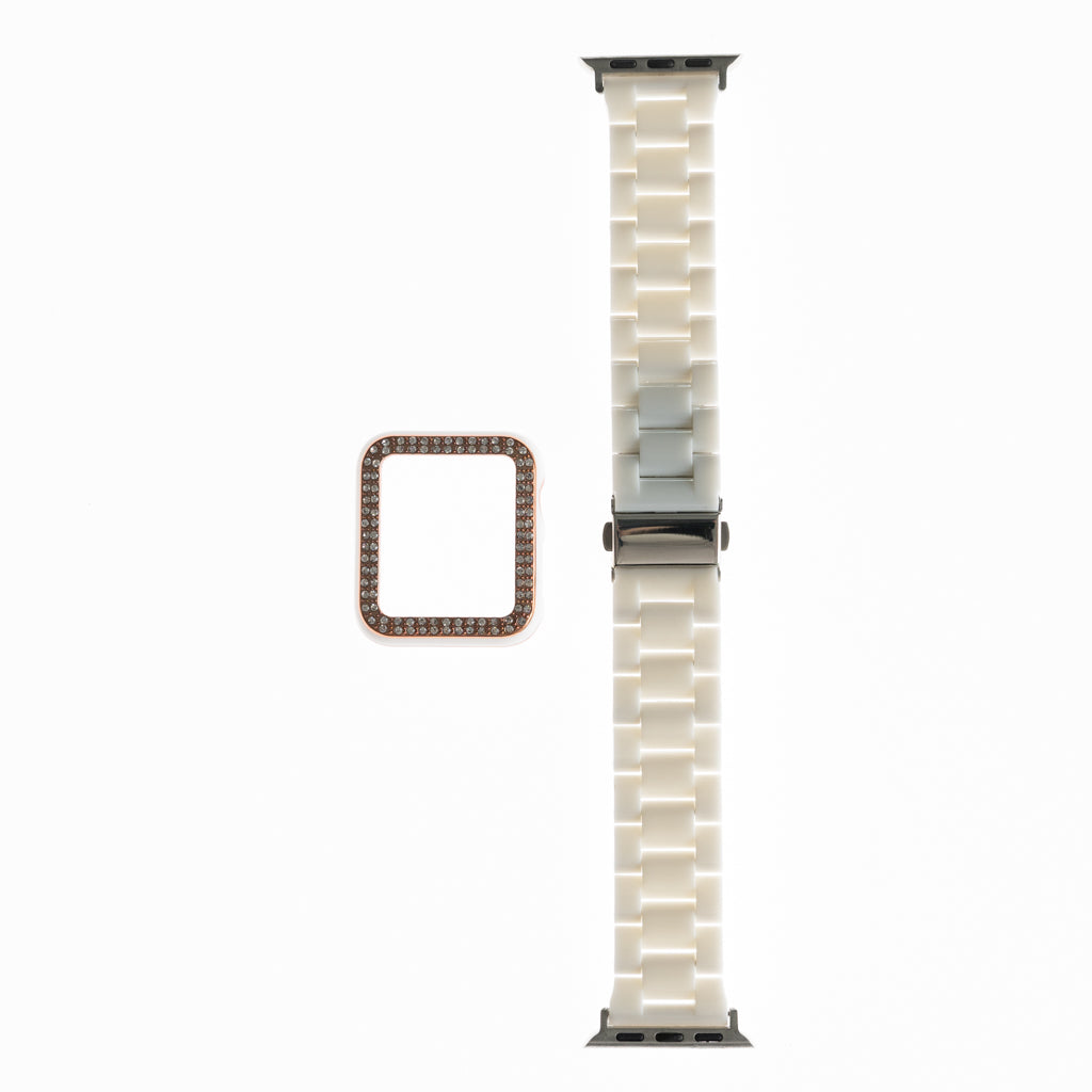 Pulseras generico tipo reloj con bumper de diamantes 44 mm blanco Shop name