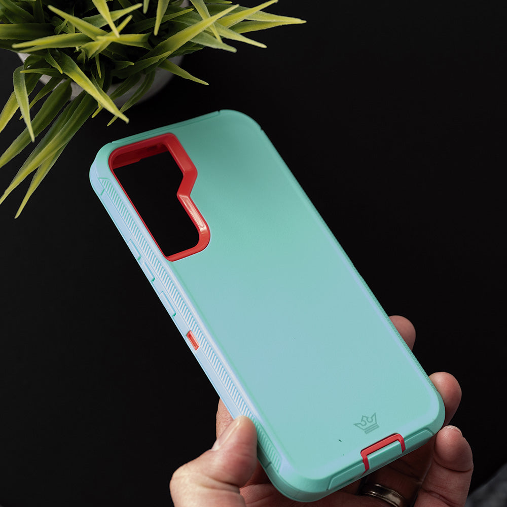 Estuche proteccion el rey defender samsung s22 color turquesa / rosado Shop name