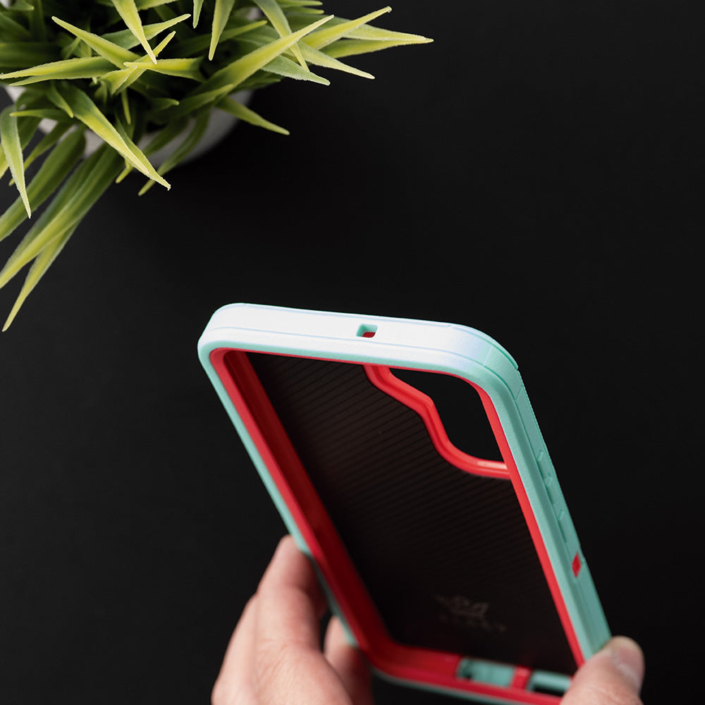 Estuche proteccion el rey defender samsung s22 color turquesa / rosado Shop name