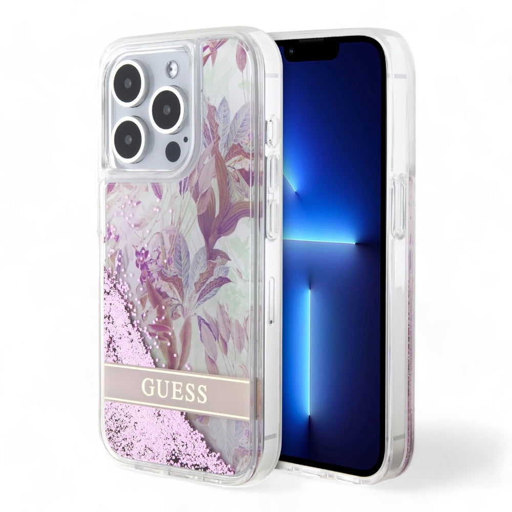 Estuche guess hard case iphone 15 pro pc/tpu pink hard case liquid glitter flower - guess color transparente Shop name