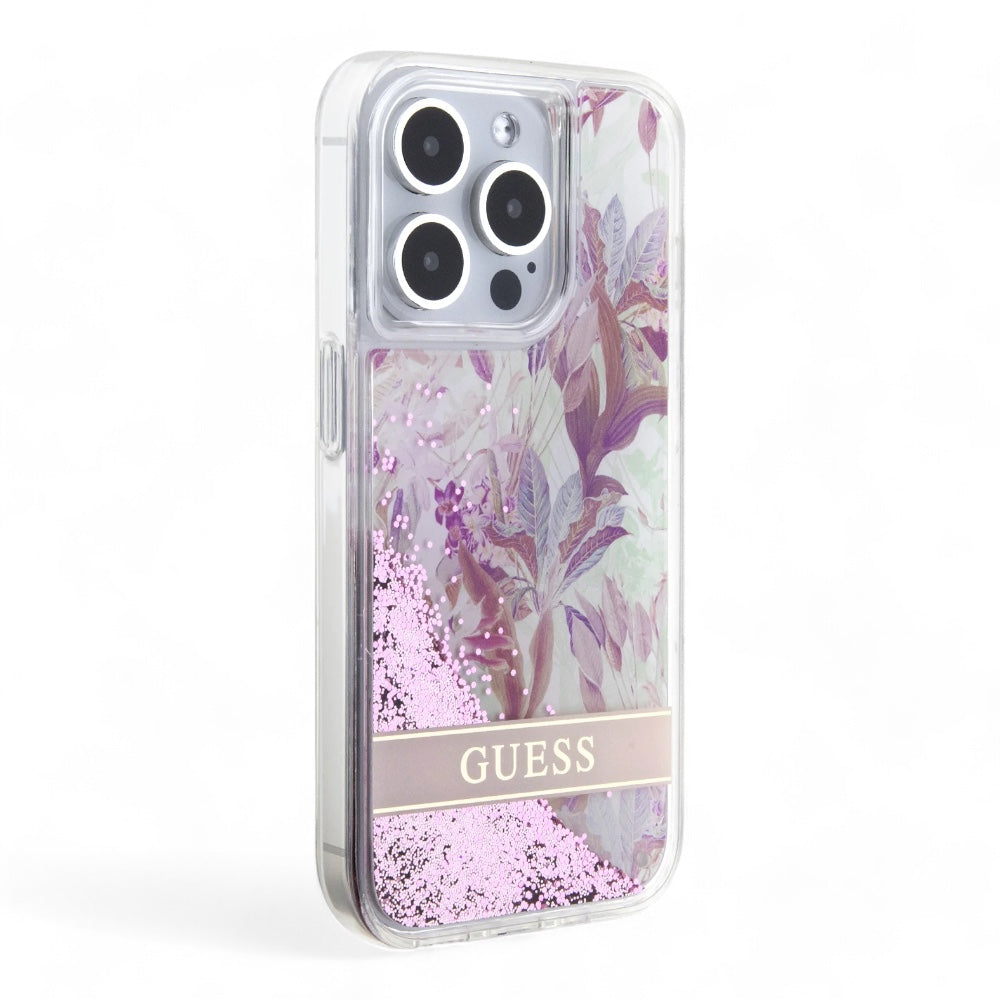 Estuche guess hard case iphone 15 pro pc/tpu pink hard case liquid glitter flower - guess color transparente Shop name
