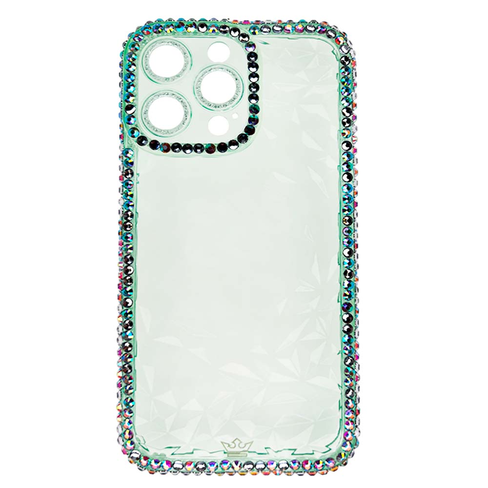 Estuche el rey marco iphone 13 pro max diamantes transparente color verde Shop name
