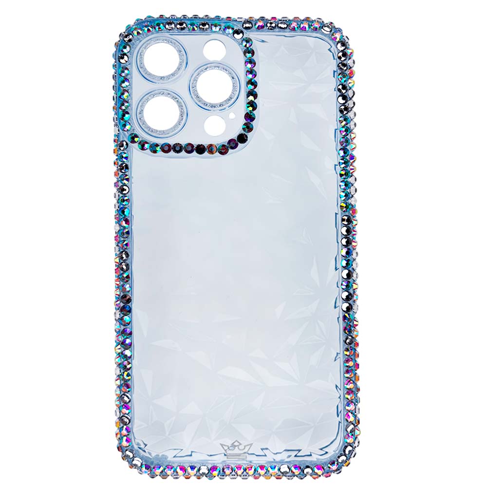 Estuche El Rey Marco iPhone 12 Pro Max Diamantes Transparente Celeste Shop name