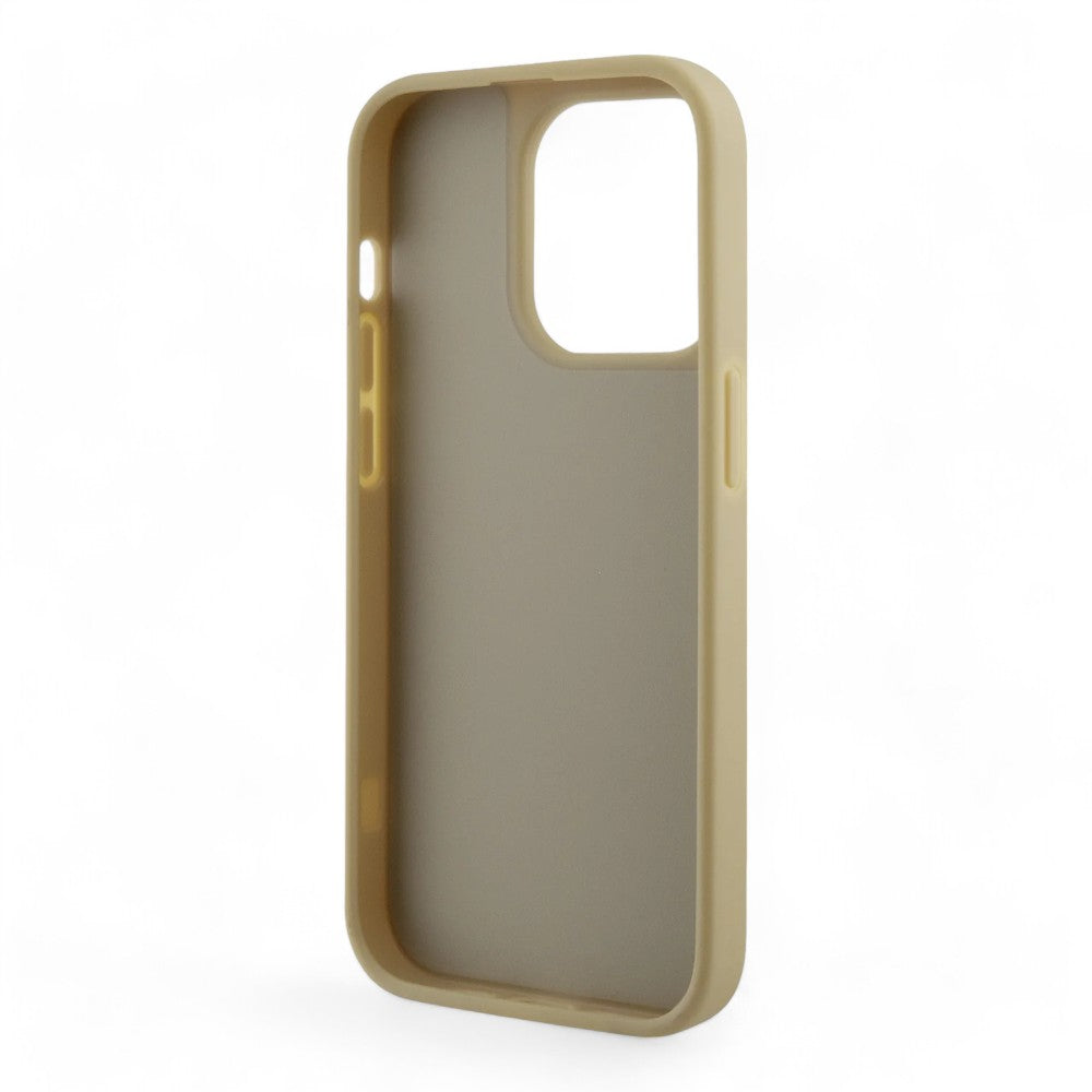Estuche Duro Guess Para Iphone 15 Pro PC TPU Dorado Con Rhinestone Triángulo Shop name