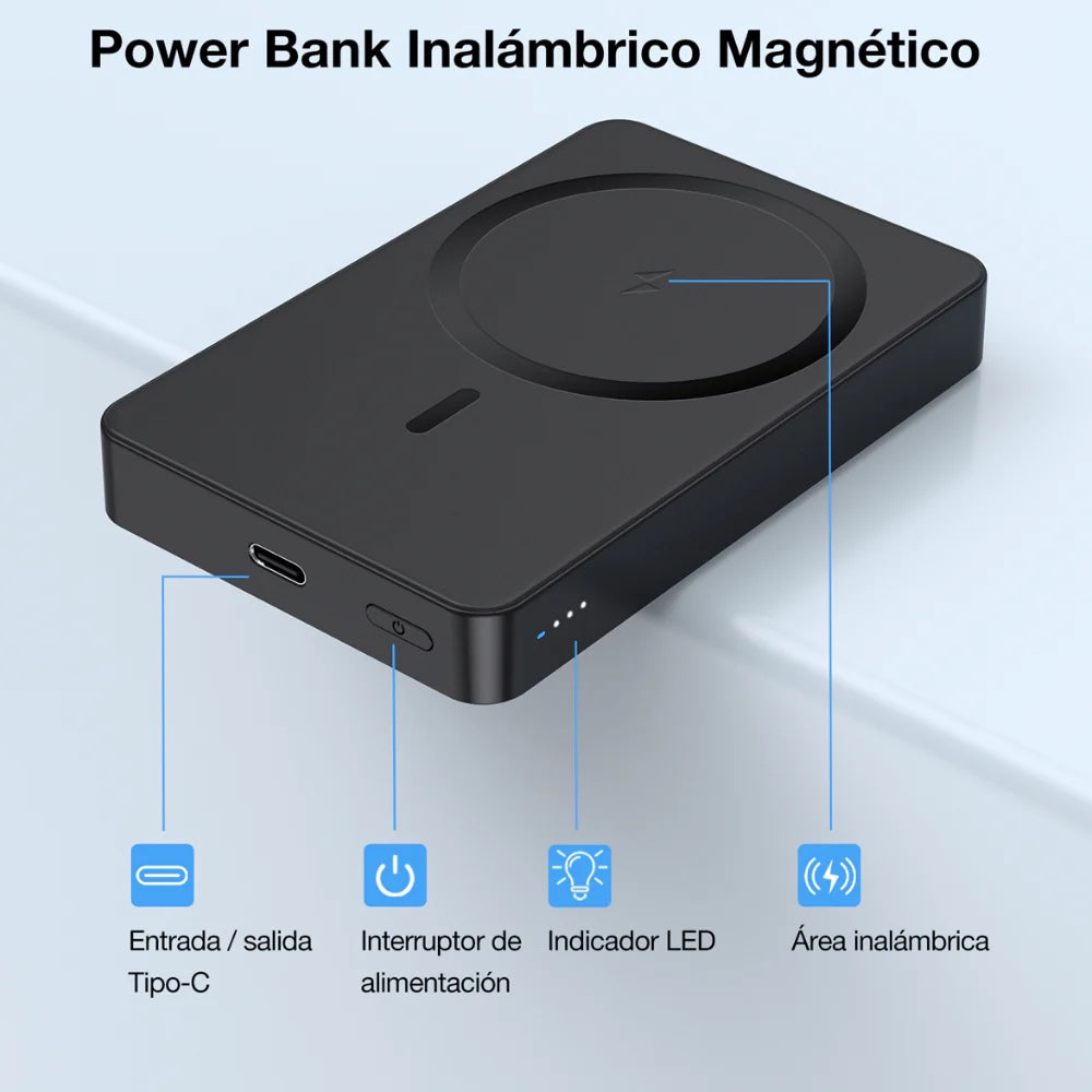 Bateria 1hora magsafe portatil magnetico inalambrico powerbank con cable usb-c 5000mah gar276  color negro  Shop name