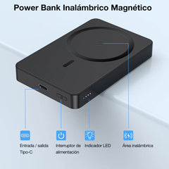 Bateria 1hora magsafe portatil magnetico inalambrico powerbank con cable usb-c 5000mah gar276  color negro  Shop name