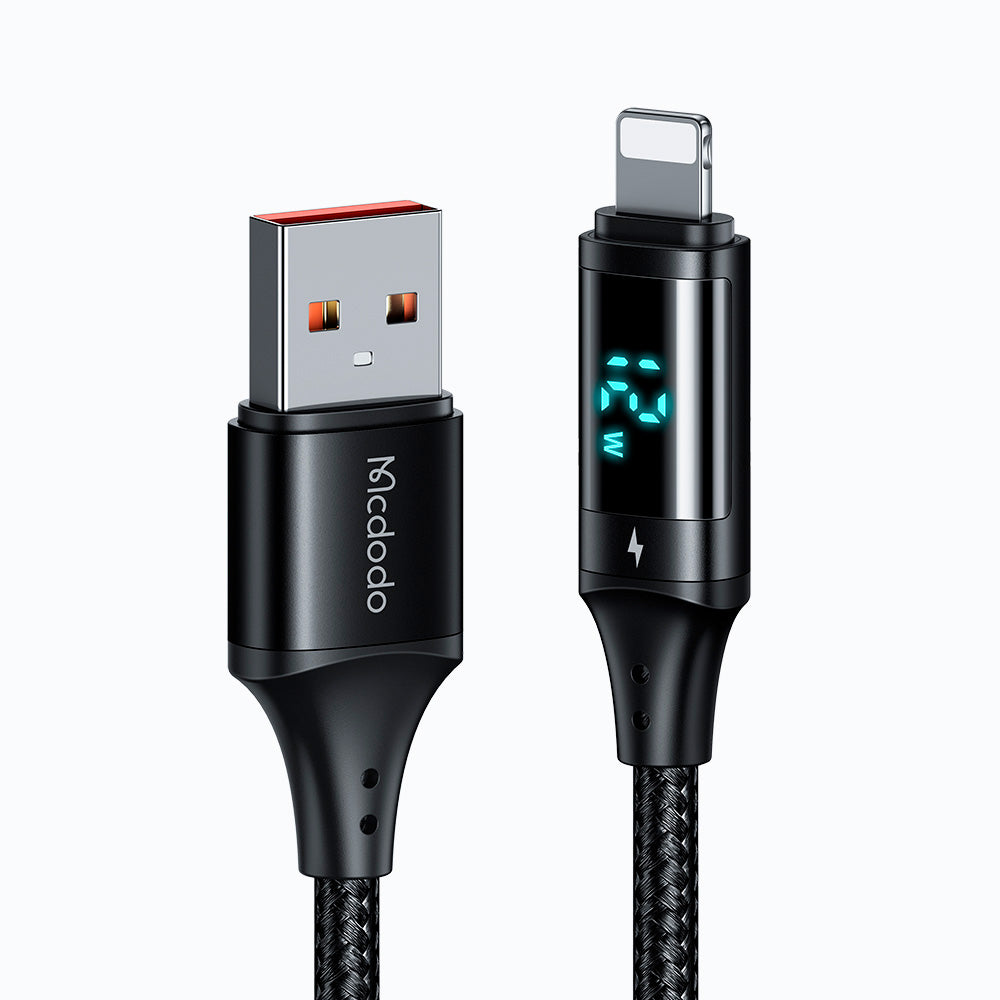 Ca-1060 1.2m largo iphone digital hd con pantalla de medicion  usb a lighting cable  fast charger 5a negro