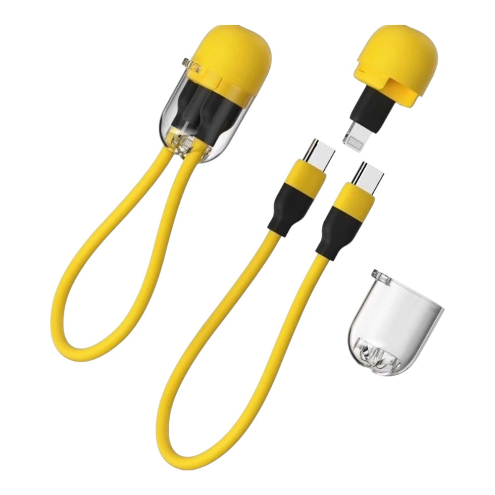 Cable sharge cable capsula 20w tipo c a tipo c  y adaptador lightning color amarillo