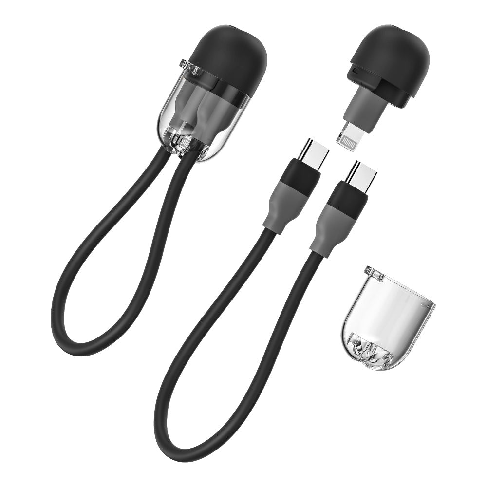 Cable sharge capsula 20w tipo c a tipo c y adaptador lightning  color negro