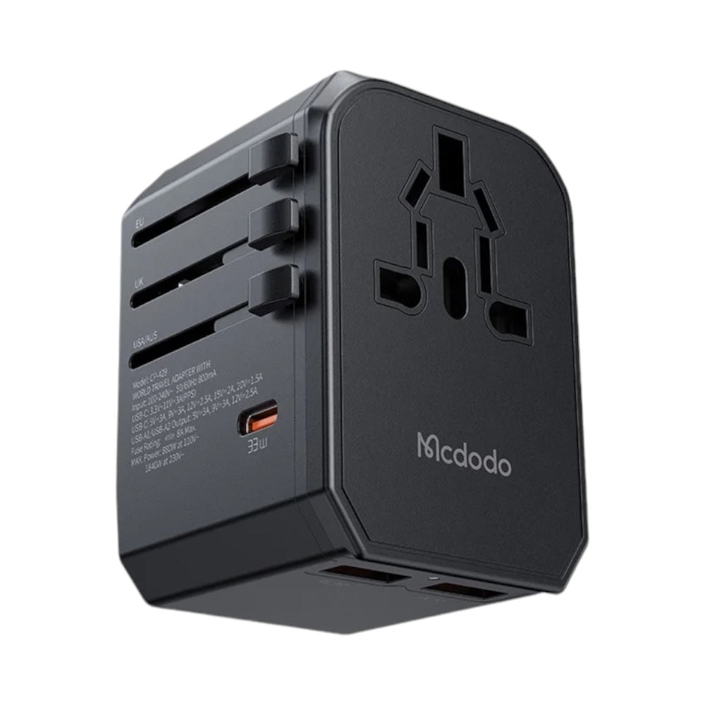 Cargador mcdodo cp-4290 pared  de viaje universal  de 33w 3 puertos carga rápida color negro