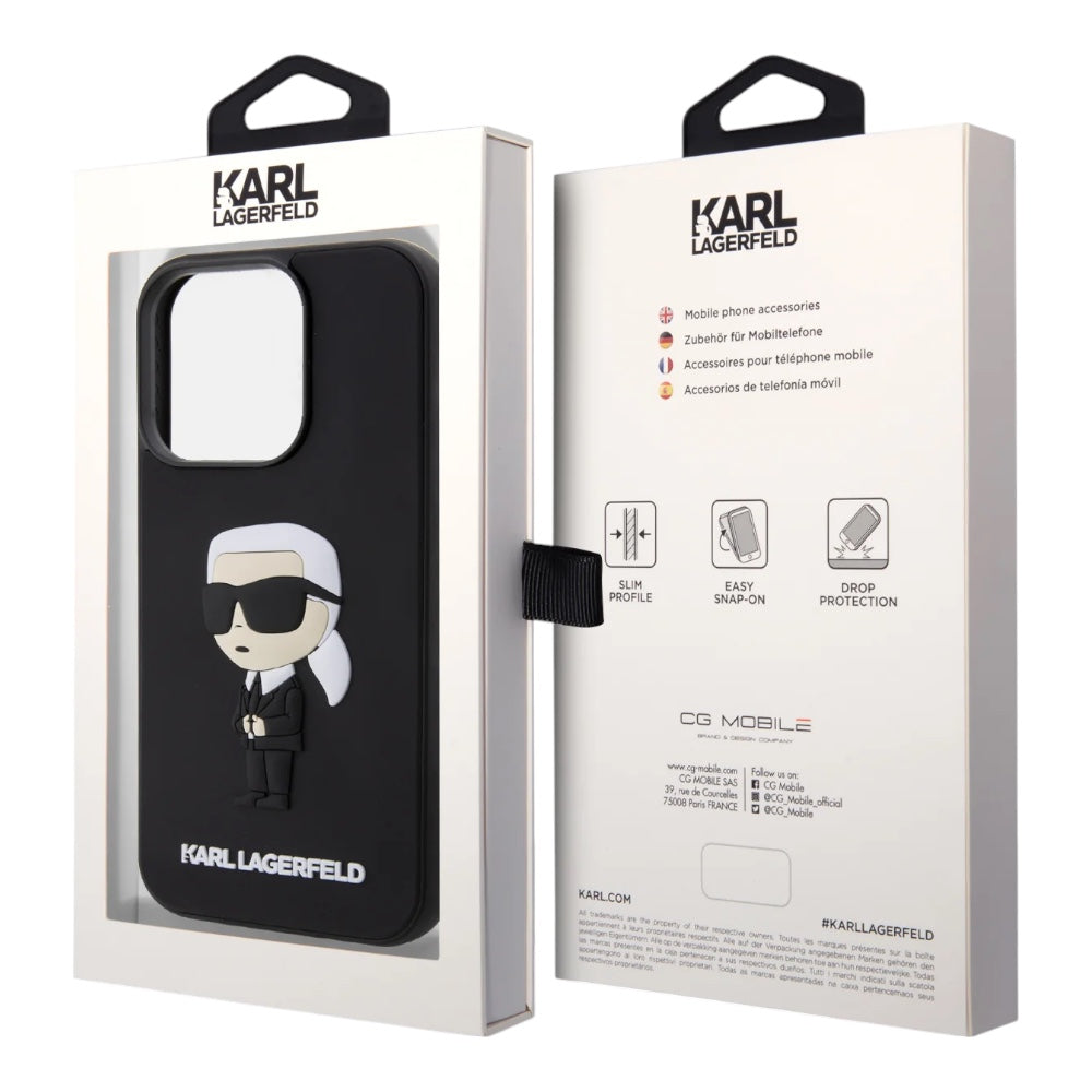 Estuche karl lagerfeld hard case iphone 15 pro - rubber black hard case 3d ikonik nft color negro