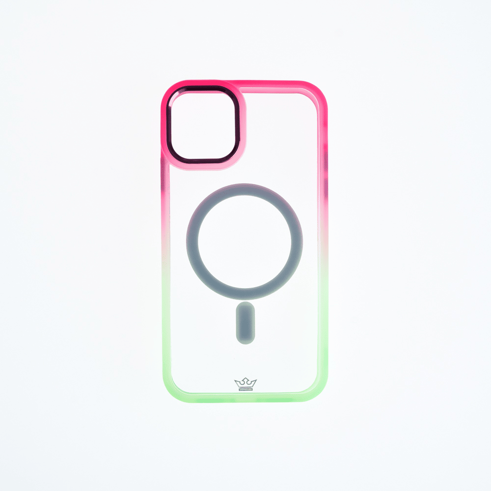 Estuche magsafe el rey degrade borde y magsafe apple iphone 14 plus color rosado / verde