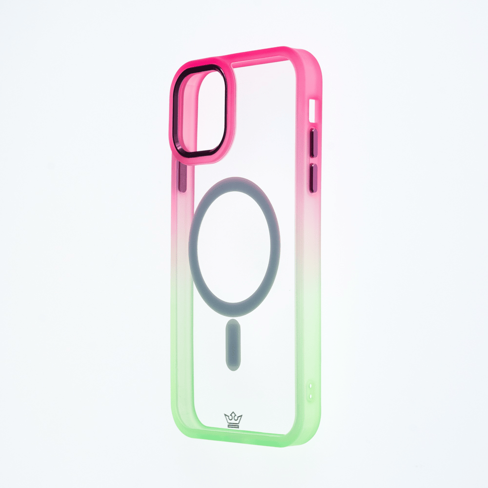 Estuche magsafe el rey degrade borde y magsafe apple iphone 14 plus color rosado / verde